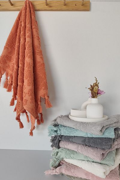 Sevim Authentic Fringed Tile Hand Towel 50X90 cm - 100% Cotton - Soft and Water Absorbent