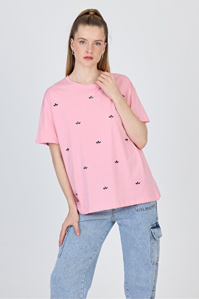 Rays تي شيرت وردي كبير الحجم مطبوع عليه نص 100% قطن 2150-18M