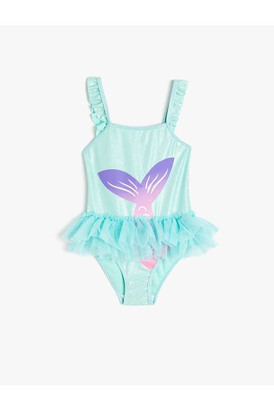 Koton Costum de baie cu bretele imprimate sirenă cu detaliu din tul cu volane
