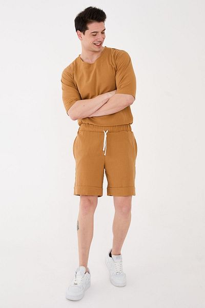 RELAXL 100% βαμβακερό ύφασμα Şile Relaxed Fit Unisex Κοντό σορτς Camel Χρώμα