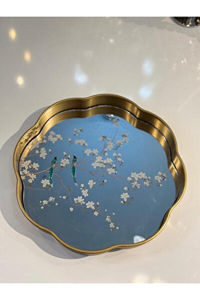 ÇIRPAN EV ALTIN ESKİTME KUŞ DESEN YUVARLAK TEPSİ 33CM