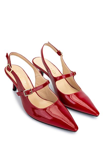 Tamer Tanca Women's Genuine Leather Red Heeled Shoes