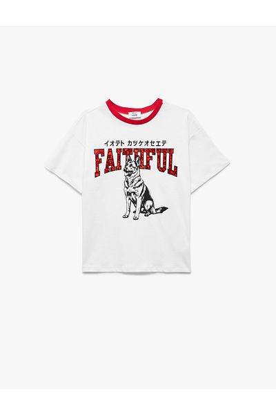 Koton Short Sleeve Crew Neck Cotton Dog Printed Oversize T-Shirt