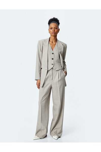 Koton High Waist Pocket Palazzo Fabric Trousers