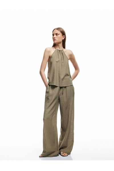 Koton Linen Blend Thin Strap Halter Neckline Blouse