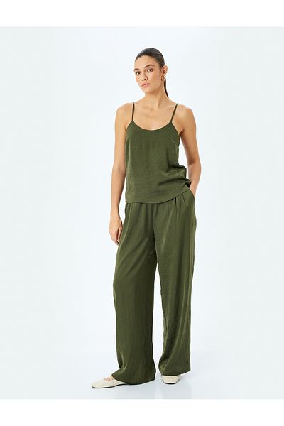 Koton Satin Palazzo Pants with Tie Waist and Elastic Pockets