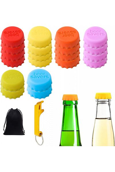 CMJBUHR Set de 20 capace reutilizabile pentru sticle CMJBUHR, silicon, multicolore, 3 x 1,2 cm