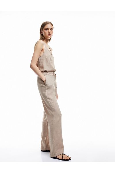 Koton Viscose Blended Wide Leg Pants with Tie Waist and Pockets