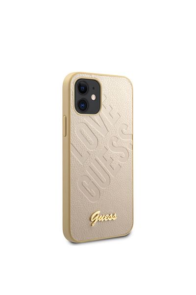Guess Guess Iridescent Love Collection Case, for iPhone 12 Mini 5.4", PU Leather, Gold