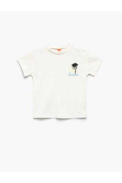 Koton Palm Printed Crew Neck Short Sleeve Cotton T-Shirt