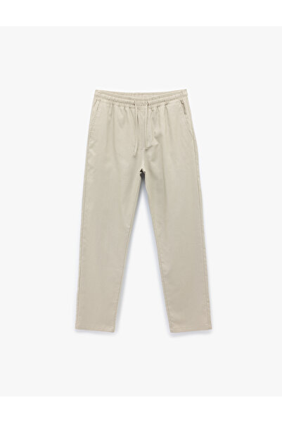 Koton Linen Cotton Blend Trousers with Lace-Up Waist and Pocket Detail