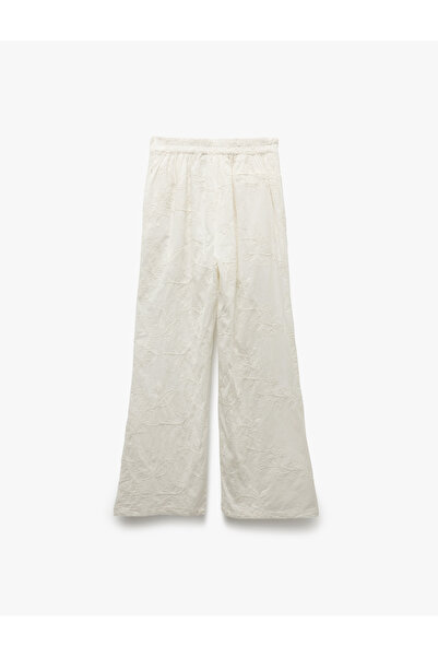 Koton Astarlı Pamuklu Yüksek Bel Düz Bol Paça Çiçek İşlemeli Brodeli Pantolon