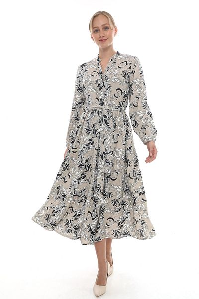 etselements V-Neck Belted Button Pocket Patterned Dress 409