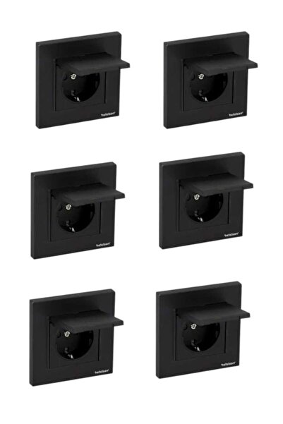 Netelsan Byobu Siyah Kapaklı Topraklı Priz Çerçeve Dahil 6 ADET