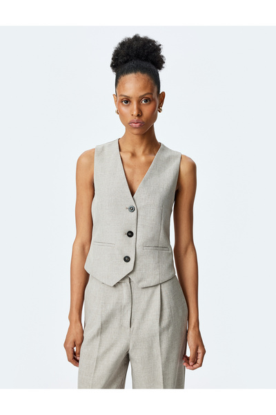 Koton V-Neck Buttoned Vest