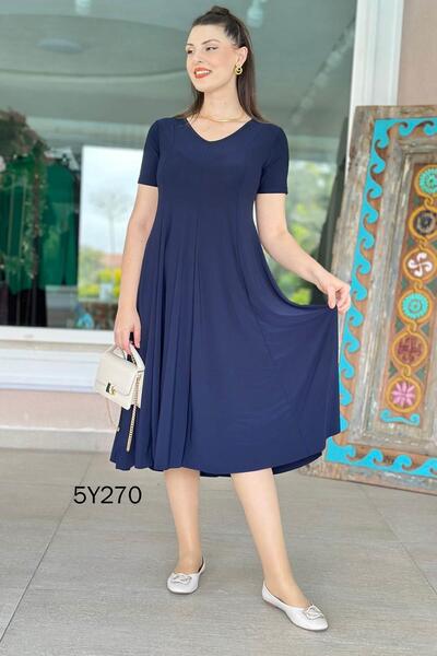 İnce Topuk V Yaka Kristal Kumaş Elbise 5y270