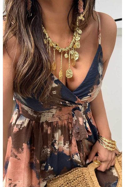 Sohotique By P Strappy Waist Belt Lace-Up Flared Dress Brown