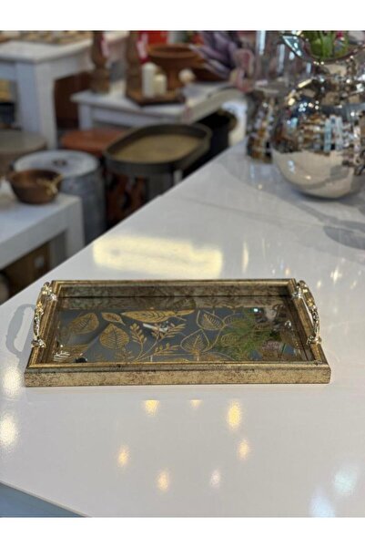 ÇIRPAN EV ALTIN ESKİTME DAL DESEN DİKDÖRTGEN TEPSİ 40X25CM