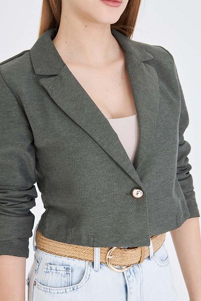 armonika Women's Khaki Single Button Crop Jacket Arm-23Y001064
