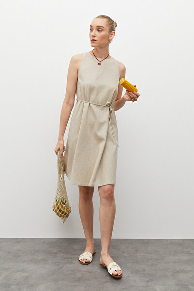 urban focus Lace-Up Linen Dress