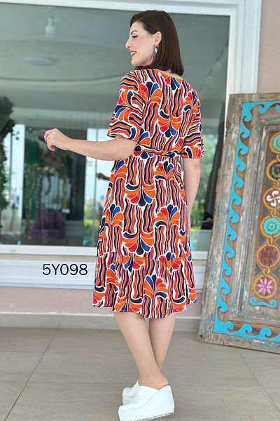 İnce Topuk V-Neck Button Detail Viscose Dress 5Y098