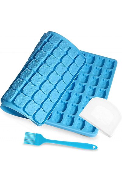 Yosemy Set forme pentru biscuiți cu pisici, pensulă și răzuitoare pentru aluat, albastră, silicon, 29,8 x 19,9 cm / 21 x 3 cm