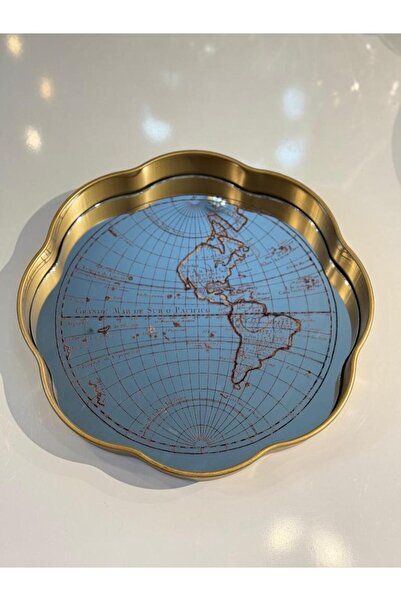 ÇIRPAN EV ALTIN ESKİTME HARİTA DESEN YUVARLAK TEPSİ 36CM