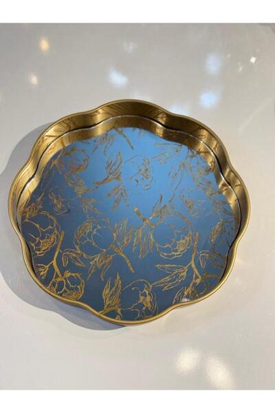 ÇIRPAN EV ALTIN ESKİTME ÇİÇEK DESEN YUVARLAK TEPSİ 36CM