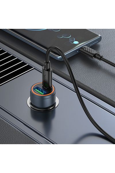 REDz Accessories Adaptor auto Hoco Z57A, Tip-C și USB, Încărcare rapidă 30W, Negru
