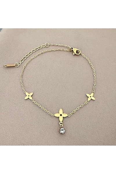 lolajewelry Luxury Steel Gold Color Zircon Stone Star Flower Steel Anklet