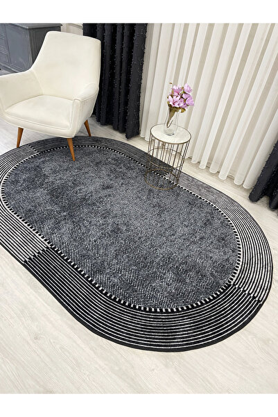 Brillant GRİ-SİYAH Jüt Sisal Görünüm Kaymaz Taban Halı