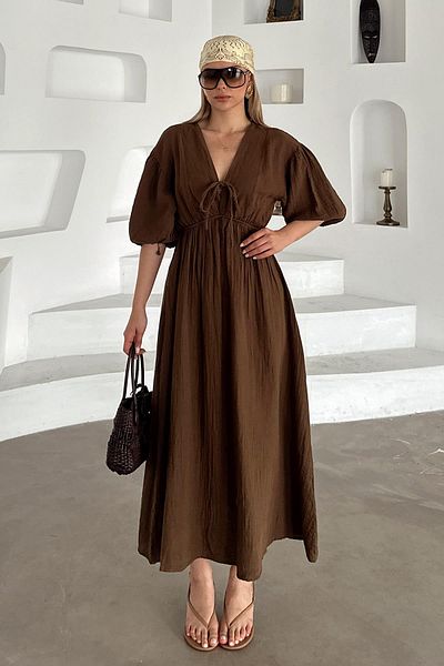 Olcay Rochie de muselina cu jumatate de maneca cu detaliu din dantela cu talie elastica MARO 9331-E