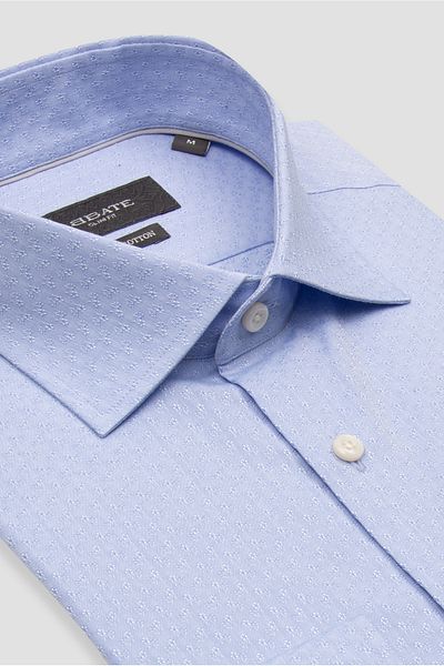 Abbate Donatello jacquard cotton Slim Fit collar blue patterned classic collar men's shirt