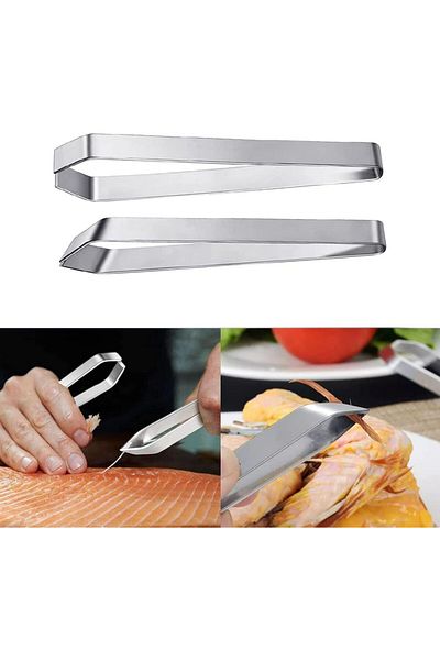 Butyeak Set of 2 tweezers and two pairs of Butyeak kitchen tongs, stainless steel, silver, 16/12 cm