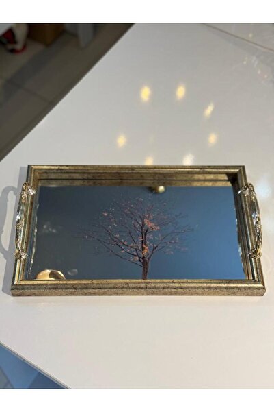 ÇIRPAN EV ALTIN ESKİTME AĞAÇ DESEN DİKDÖRTGEN TEPSİ 45X30CM