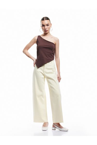 Koton Cotton Wide Fit Pockets Button Crop Wide Leg Denim Pants - Culotte Jean