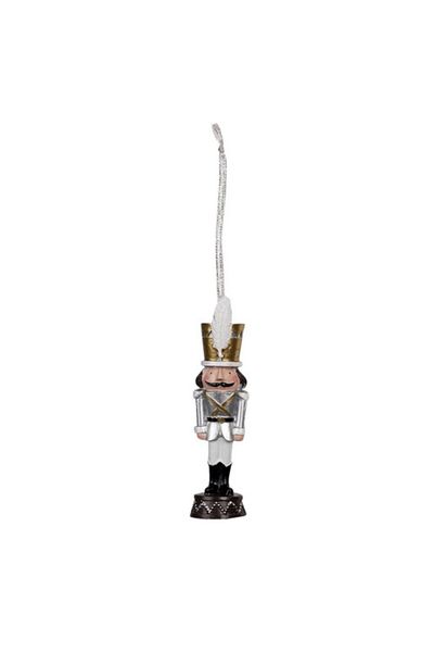 Clayre & Eef Christmas Tree Ornament Nutcracker Silver Polyresin 3 cm x 3 cm x 13 cm