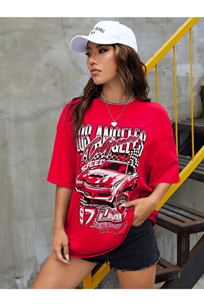 PERISENSE تي شيرت Salas كبير الحجم مطبوع عليه Los Angels للنساء/الفتيات Boyfr...