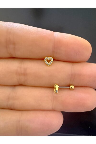 Arescollection 1 adet zirkon taşlı minimal kalp tragus helix lobe uyumlu pier...