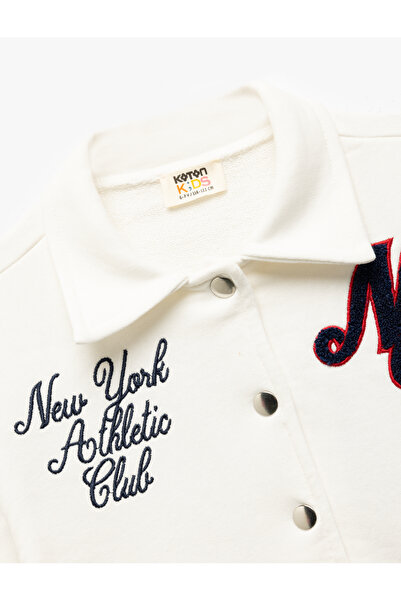 Koton Long Sleeve Color Block Polo Neck College Jacket with Applique Detail