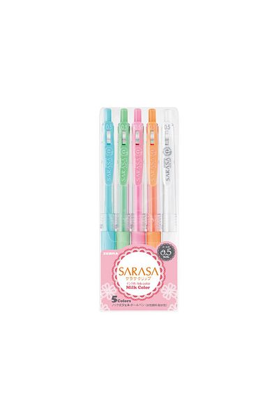 Zebra Pix gel Sarasa Milk, set 5 culori, model Zebra