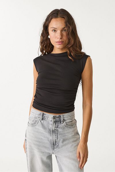 Stradivarius Basic fitted T-shirt with gathering