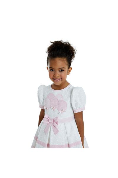 Pamina Dress with Checkered Bow, Pamina, White with Pink, 323001 - 110 cm