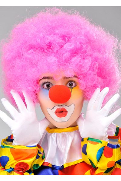 Emperium Pink Color Curly Afro Bonus Wig False Hair and Red Nose Set