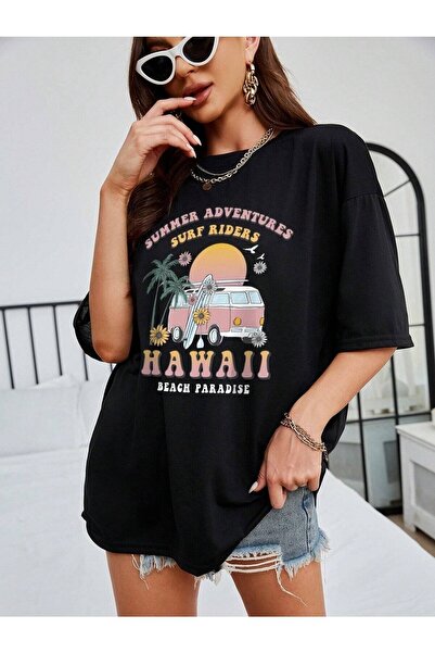 PERISENSE Tricou oversize cu imprimeu Surf Riders pentru femei/fete Boyfirend