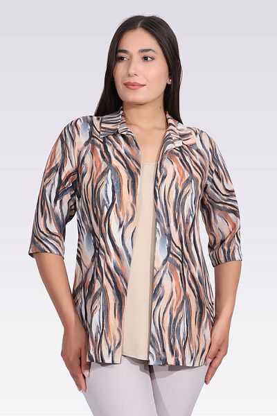 TOLGA SARAÇOĞLU 11029 Beige Front Athlete Look Patterned Bluz