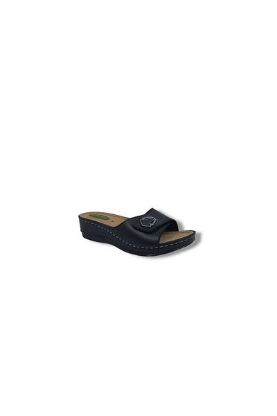 Zerhan Elegance 12 Women's Black Buckle Velcro Slippers