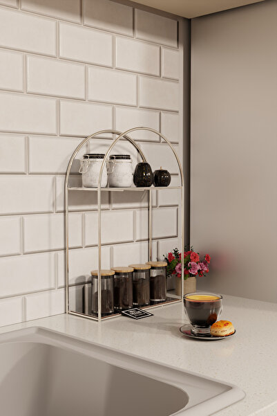 mba decor metal bending art Arco Model 2 Katlı Gümüş Metal Masaüstü Düzenleyici – Mutfak Banyo Rafı Organizer Raf