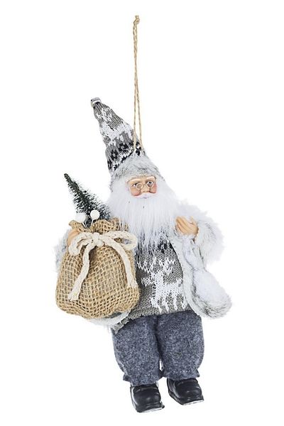 Bizzotto Figurine Santa Claus Hanging Decoration - White/Grey Textile (11x7x20 cm)