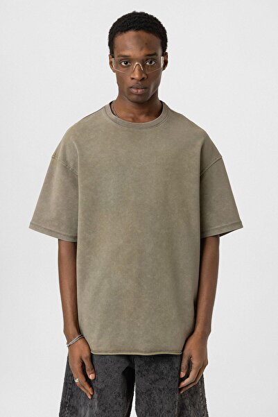 VAMOSCLO Πλενόμενο μπλουζάκι Basic oversized Χακί